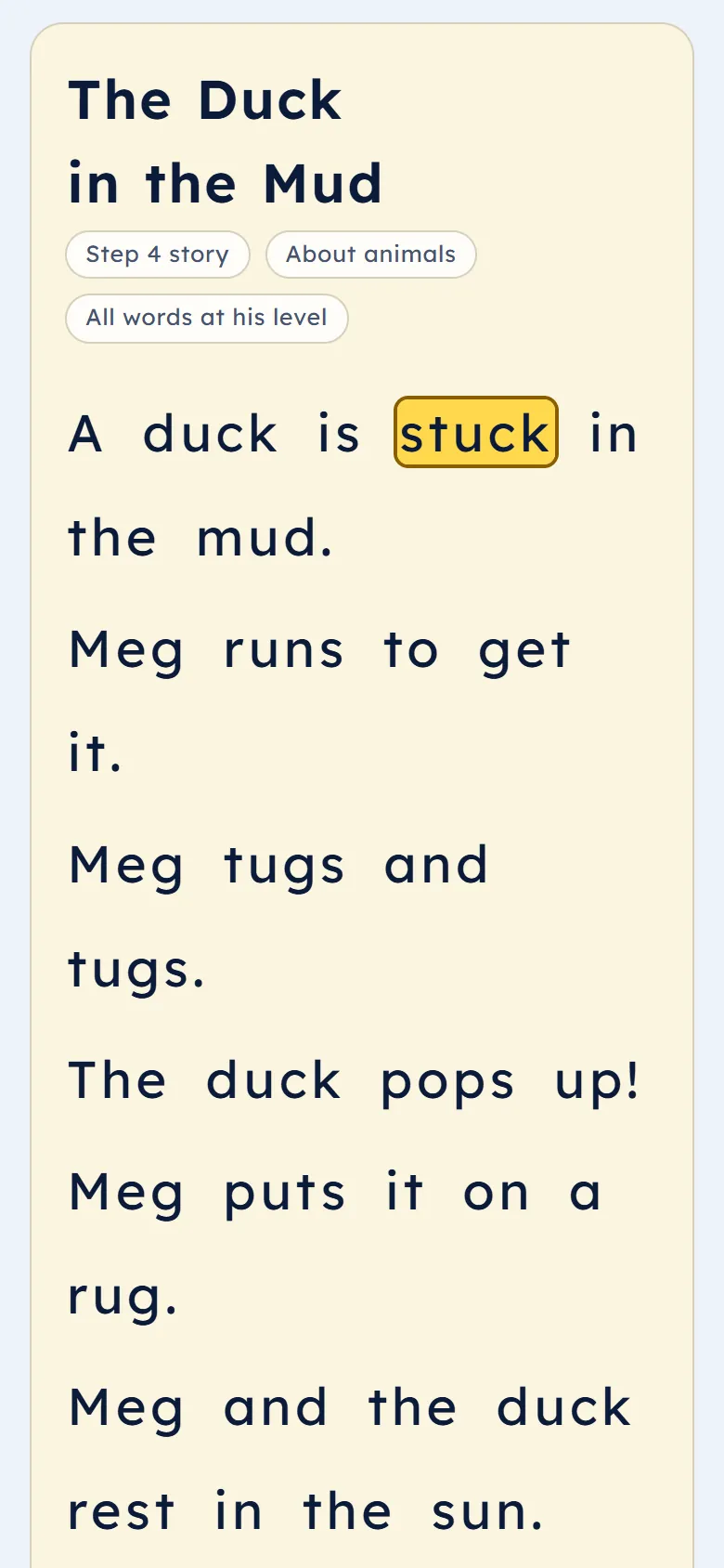 A story with the word being read highlighted